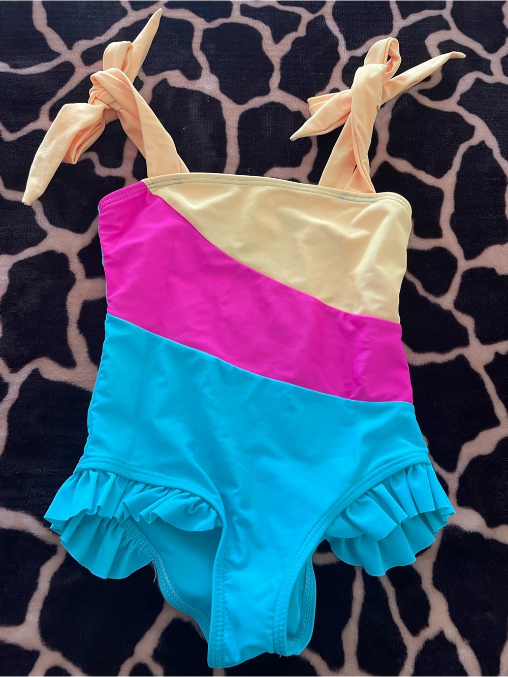 Girls Colorblock One-Piece Swimsuit in Peach, Pink & Turquoise